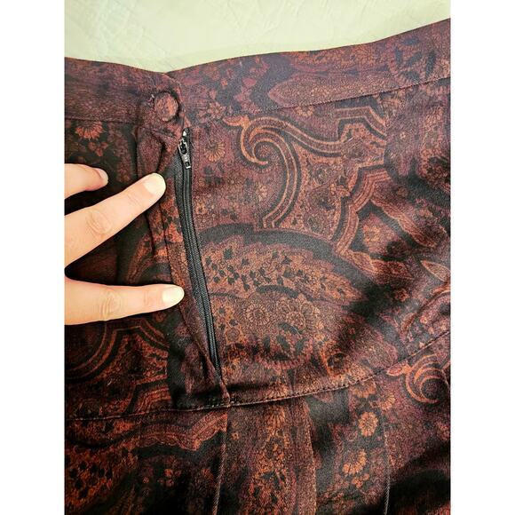 Vintage Ellen Figg Skirt With A Back Zipper Size 14 Brown Paisley Print Pleated - Picture 6 of 8